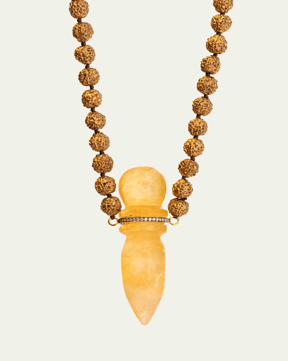 18K Yellow Gold Necklace with Hemtoid Quartz and Diamonds